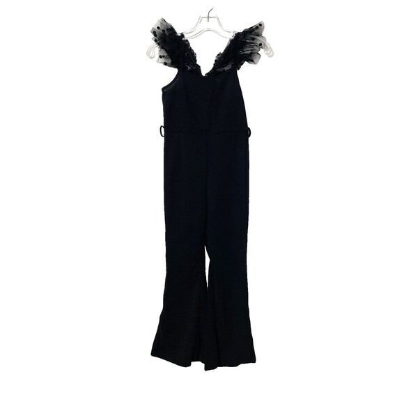 WDIRARA Girl's Jumpsuit Black Bootcut Flare Mesh Polka Dots Size 10 Years Old - Picture 1 of 14
